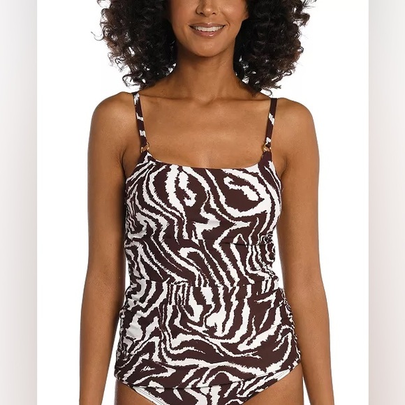 La Blanca Fierce Lines Side Shirred Underwire Tankini Top (6) - Picture 1 of 8